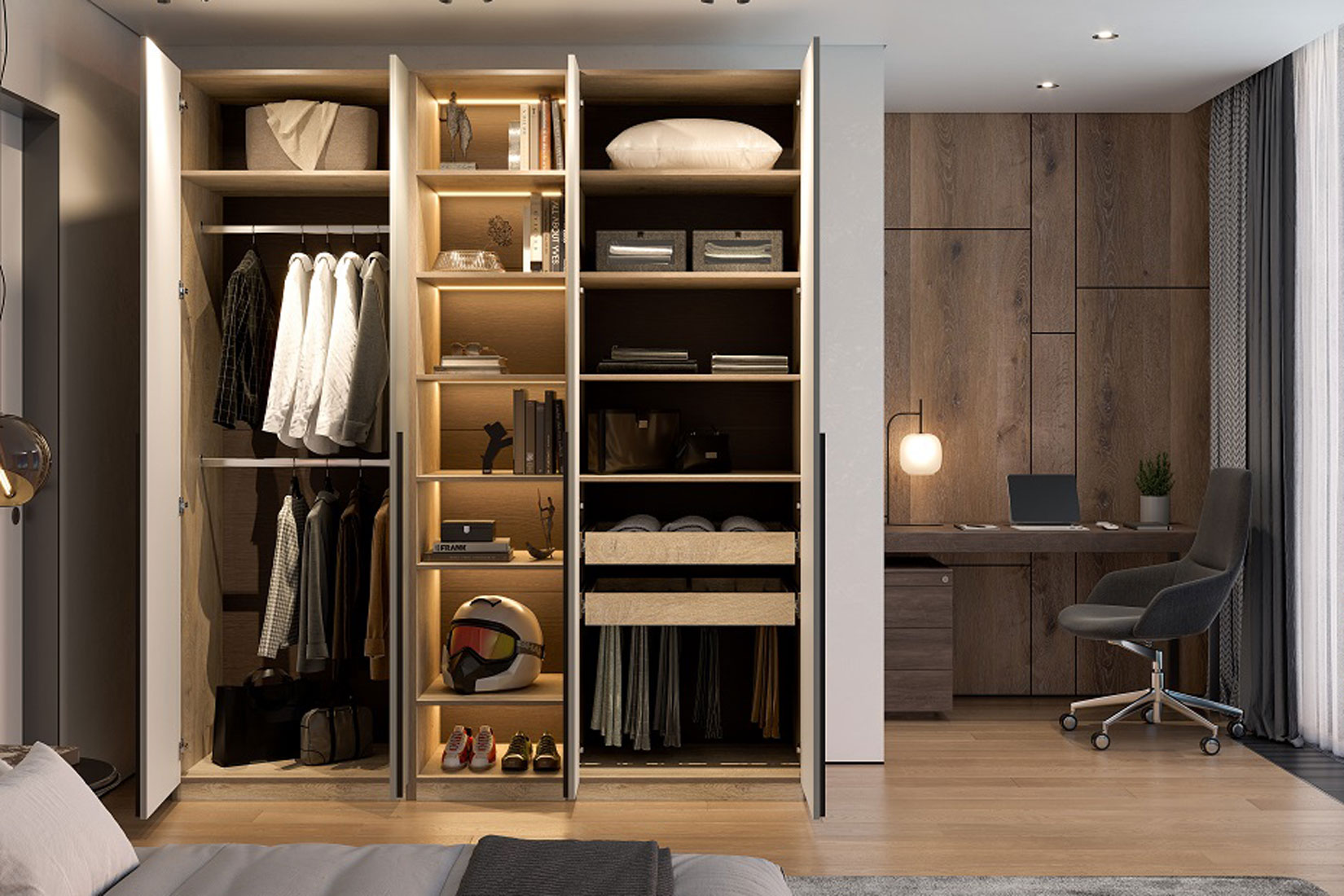 Этна 2 м Шкаф для одежды Дуб эндгрей необработанный/Софт грей