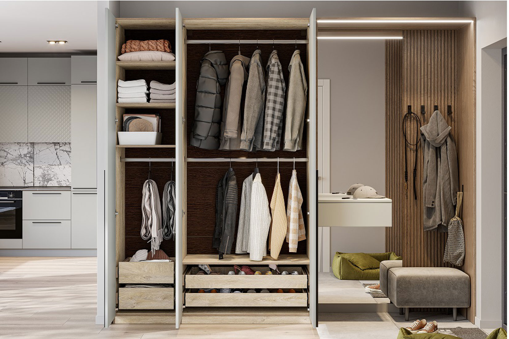 Этна 1.5 м Шкаф для одежды  Дуб эндгрей необработанный/Софт грей