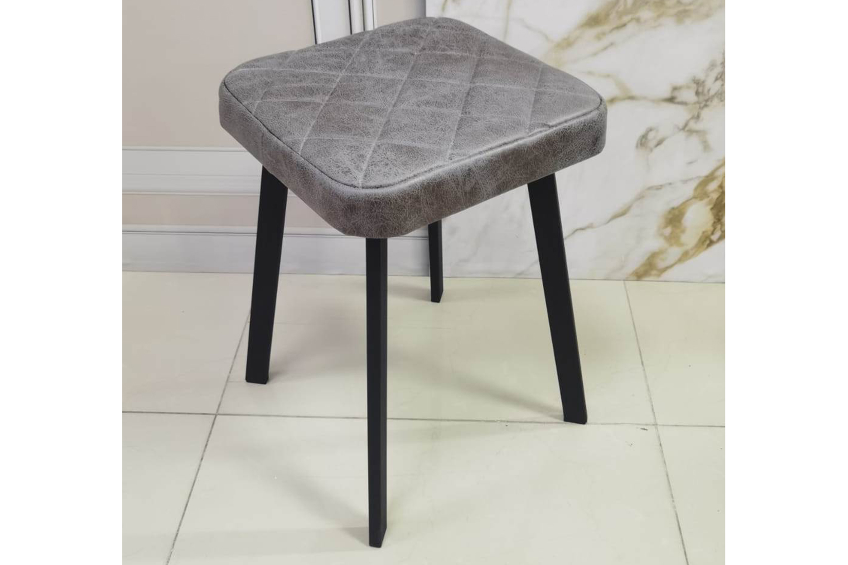 Риони Табурет квадрат с прострочкой замша 11 серый/черный профиль