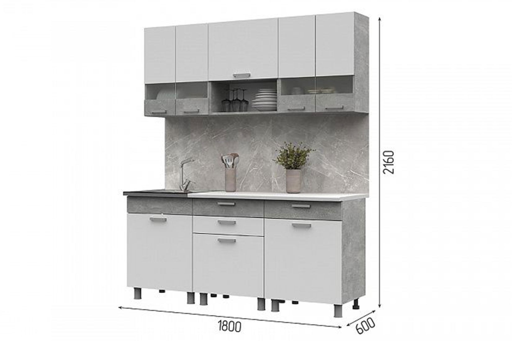 Денвер Кухня 1,8 Ателье светлый/Белый шагрень