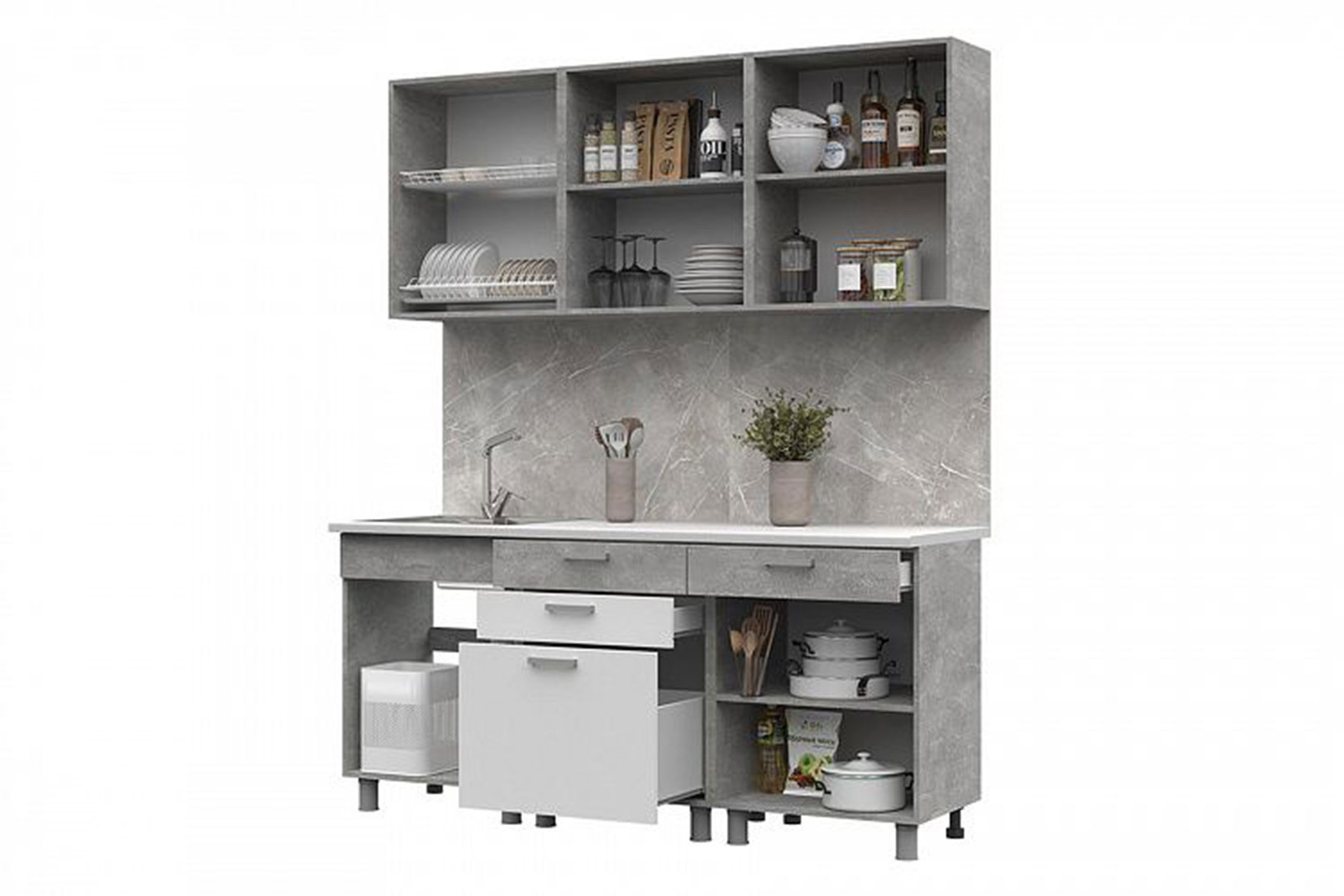 Денвер Кухня 1,8 Ателье светлый/Белый шагрень