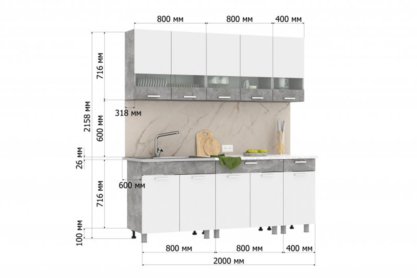 Денвер Кухня 2,0 Ателье светлый/Белый шагрень