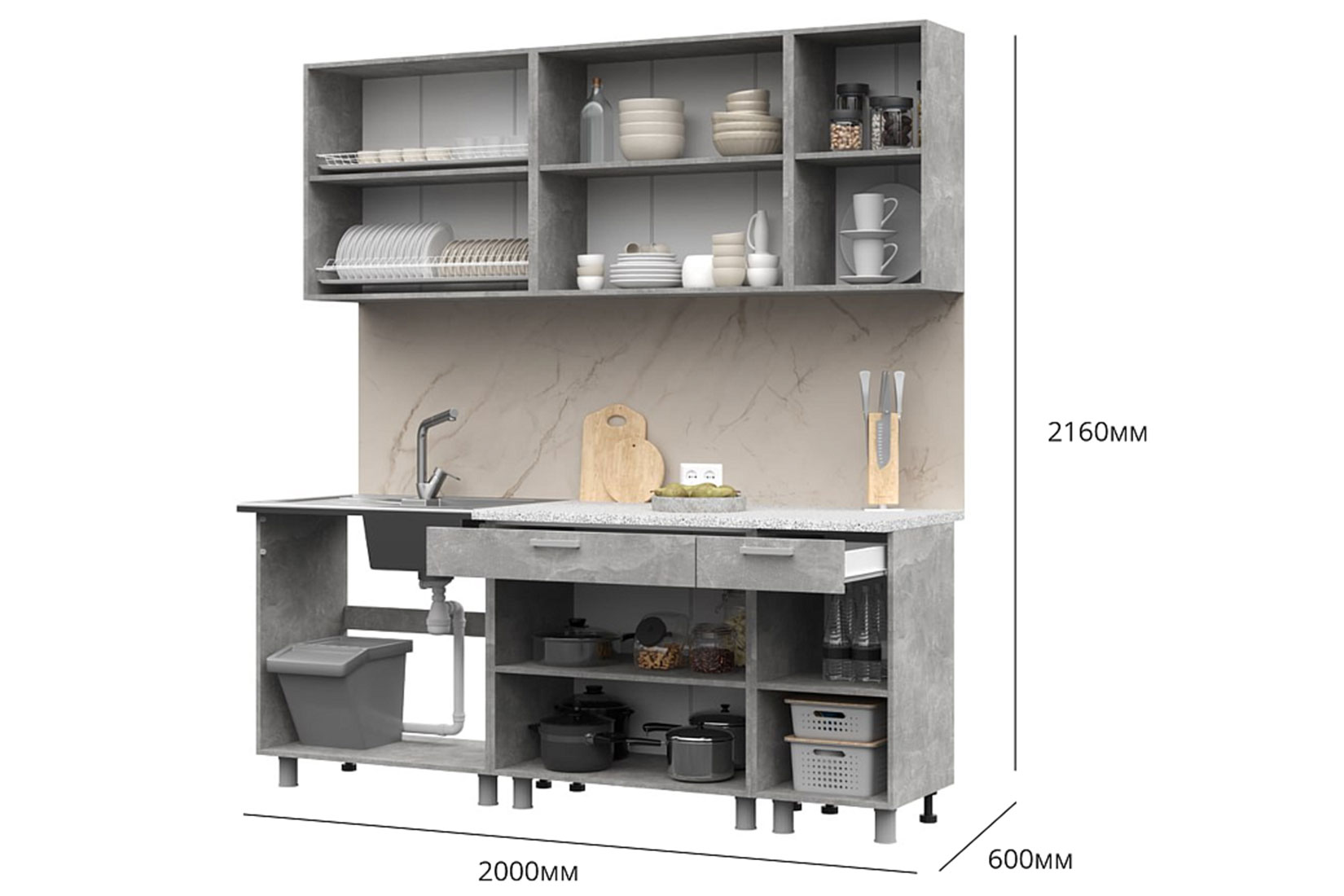 Денвер Кухня 2,0 Ателье светлый/Белый шагрень