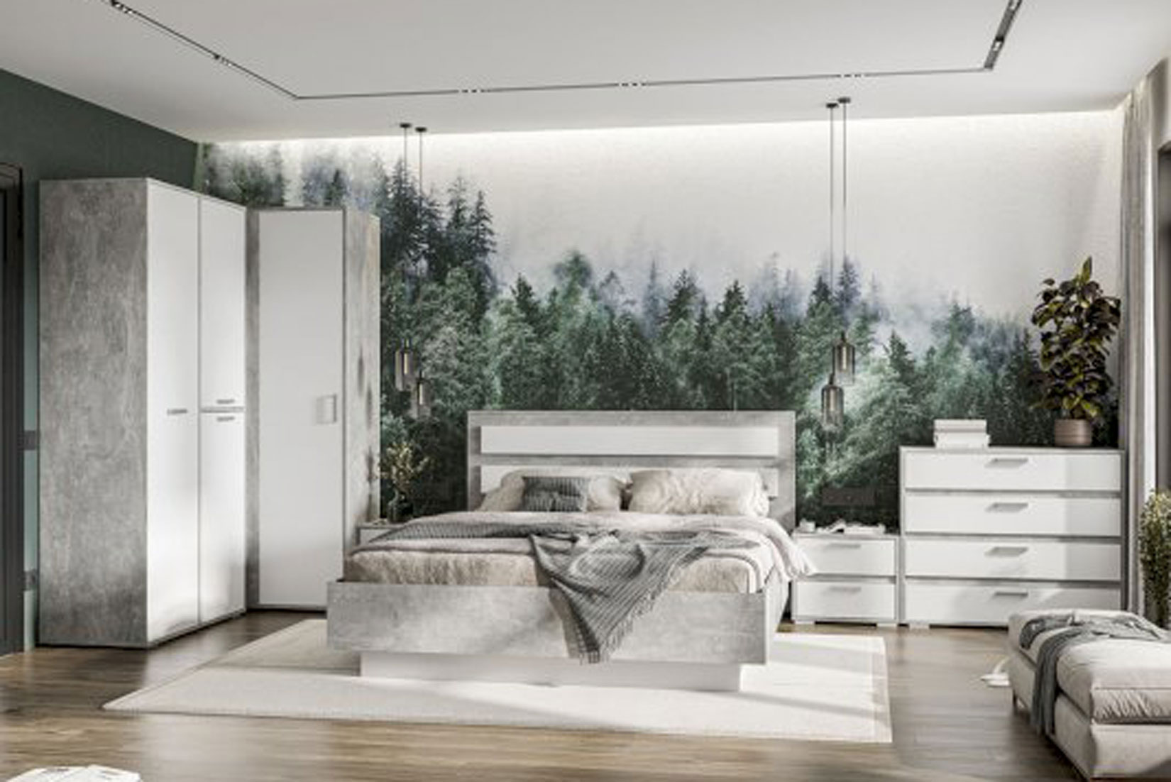 Денвер КМ 01 Комод 4 ящика Белый/Ателье светлый