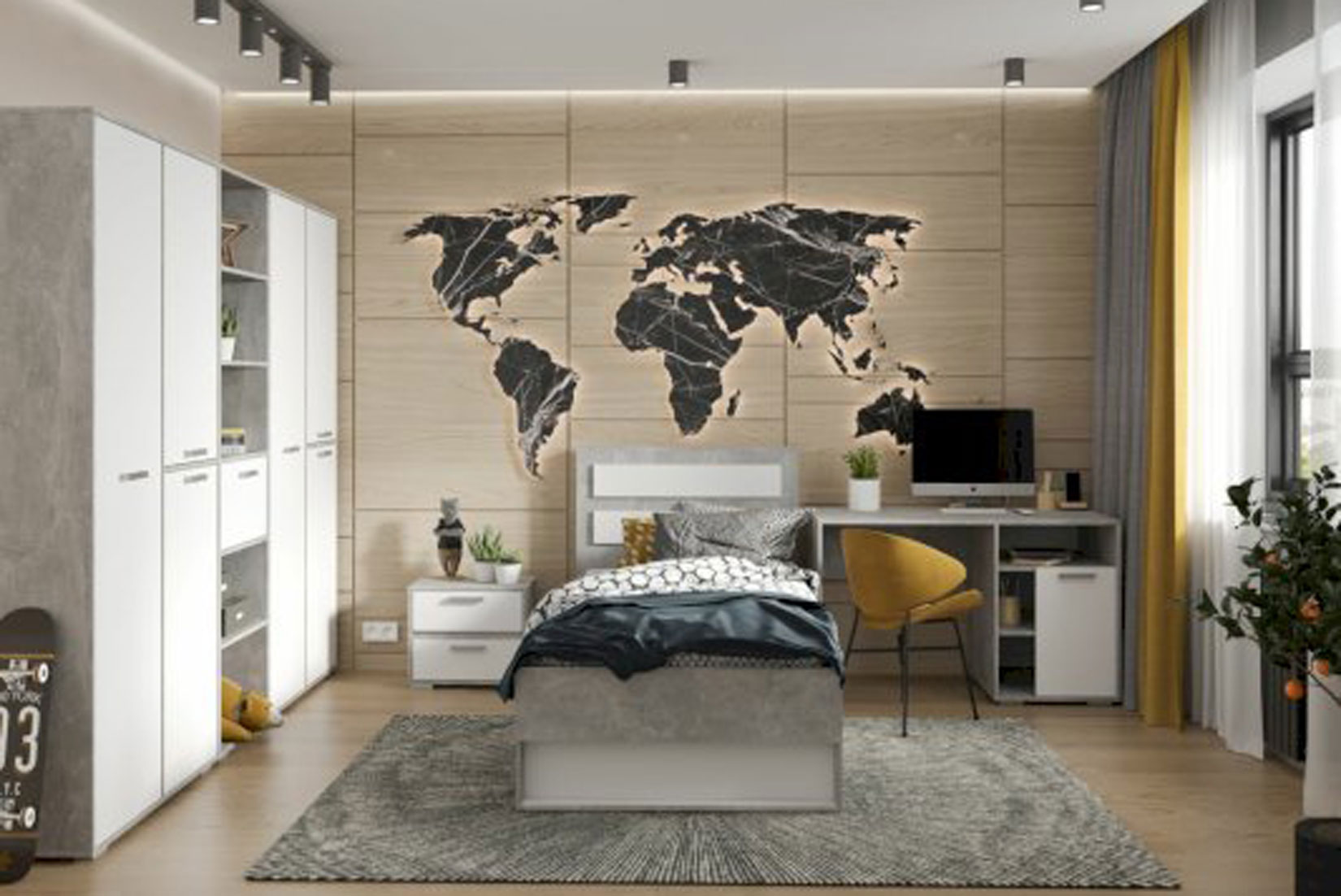 Денвер КР 01 Кровать 90х200 с ортопед. основанием Белый/Ателье светлый