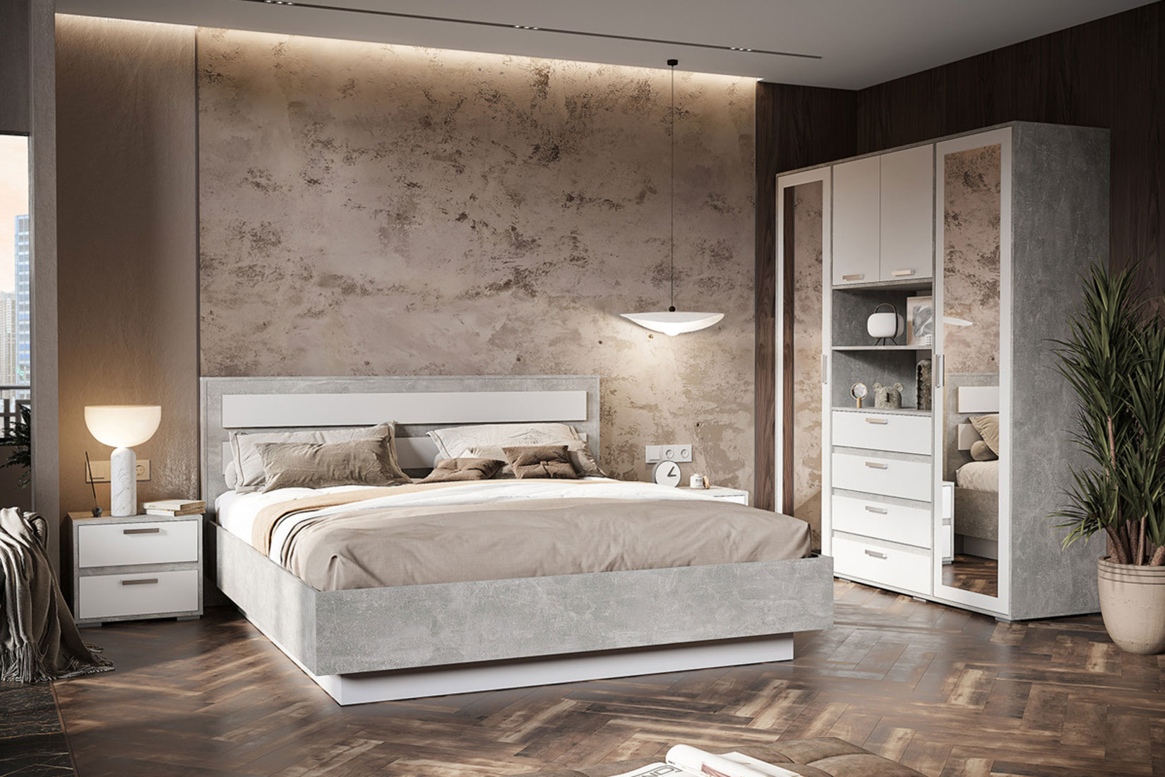 Денвер КР 03 Кровать 180х200 с ортопед. основанием Белый/Ателье светлый