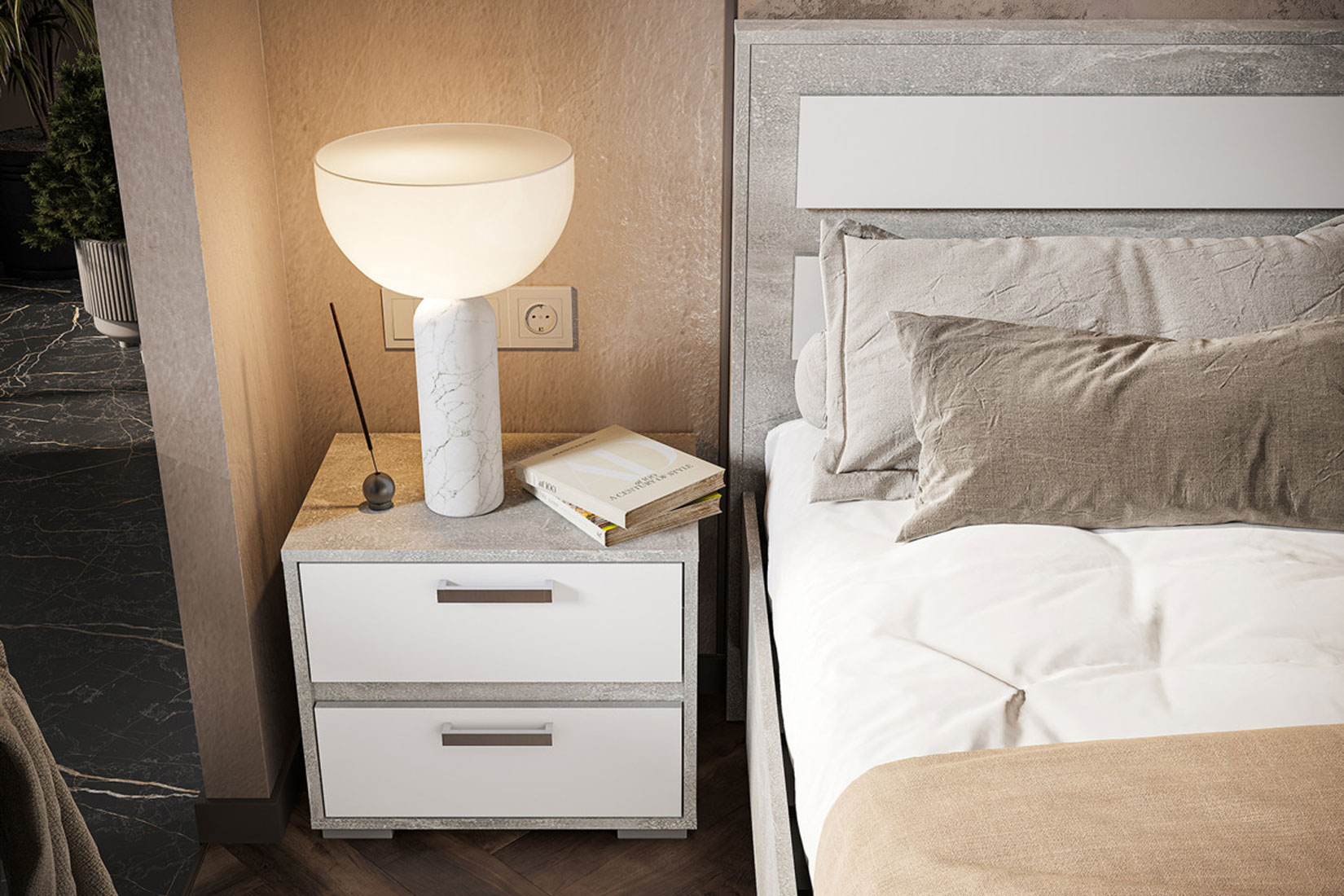 Денвер ТБ 01 Тумба прикроватная Белый/Ателье светлый