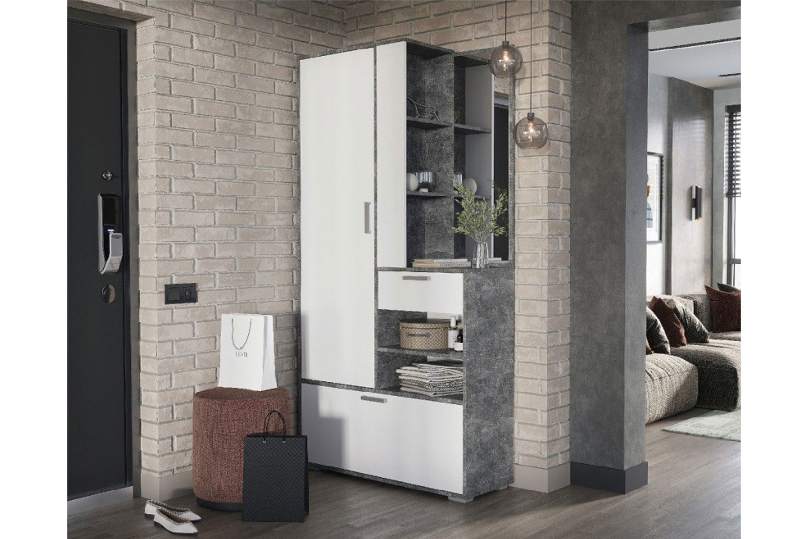 Денвер Прихожая Ателье светлый/Белый шагрень