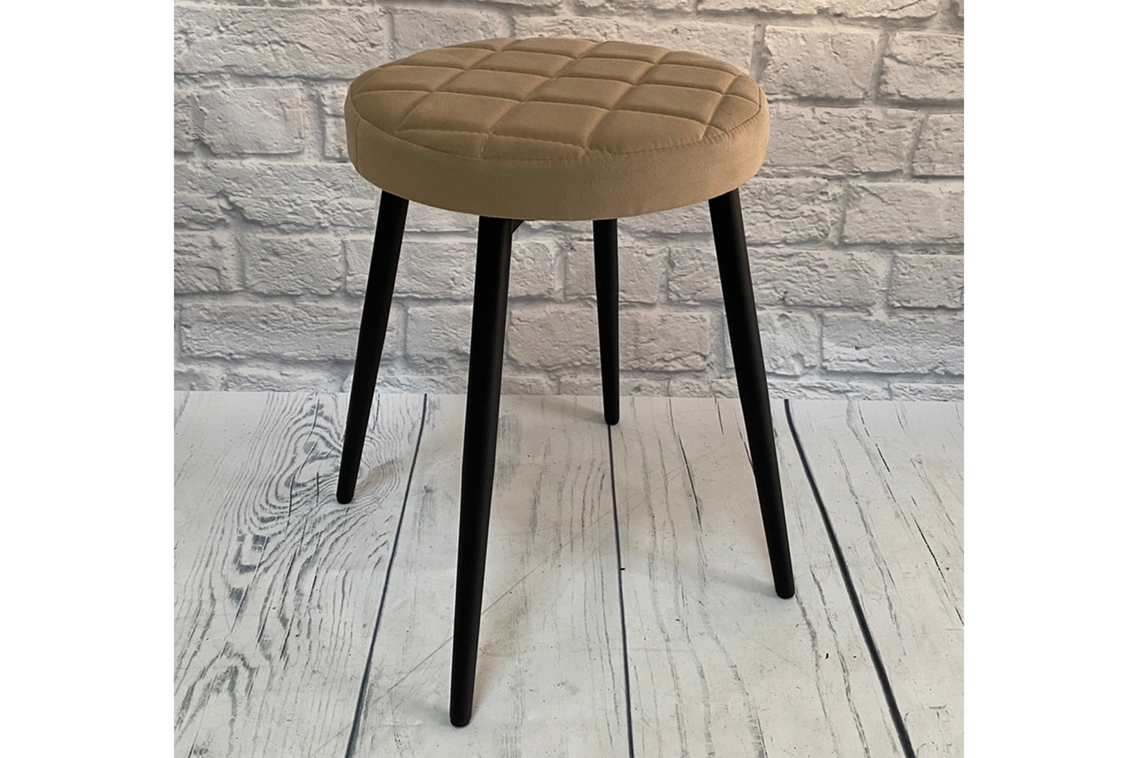 Хоби круг Табурет с прострочкой велюр velutto 05 кремовый/черный конус