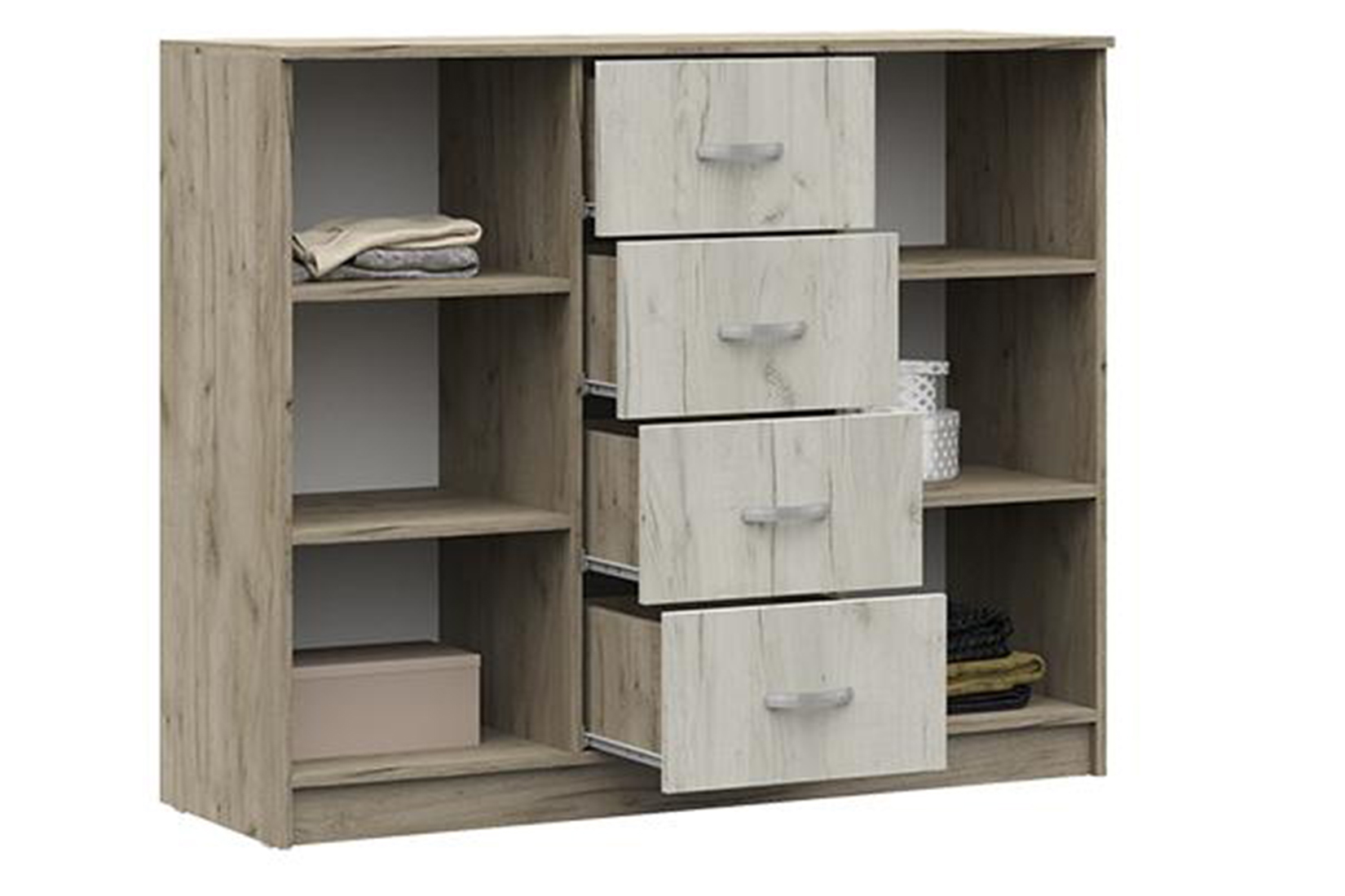 Бася КМ 555М Комод Дуб крафт белый/Дуб крафт серый