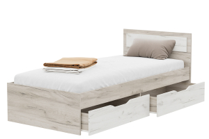 Гармония КР 607 Кровать 80 с ящиками дуб крафт белый/дуб крафт серый