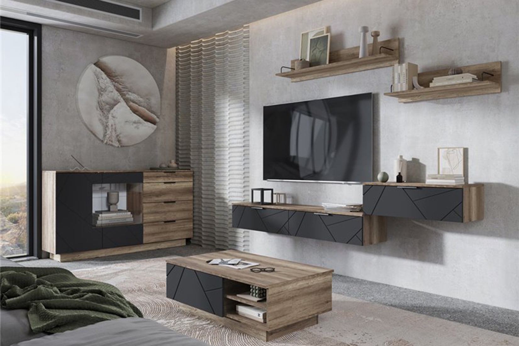 Даллас КМ-02 Комод 1704 4 ящика Дуб каньон/Софт графит