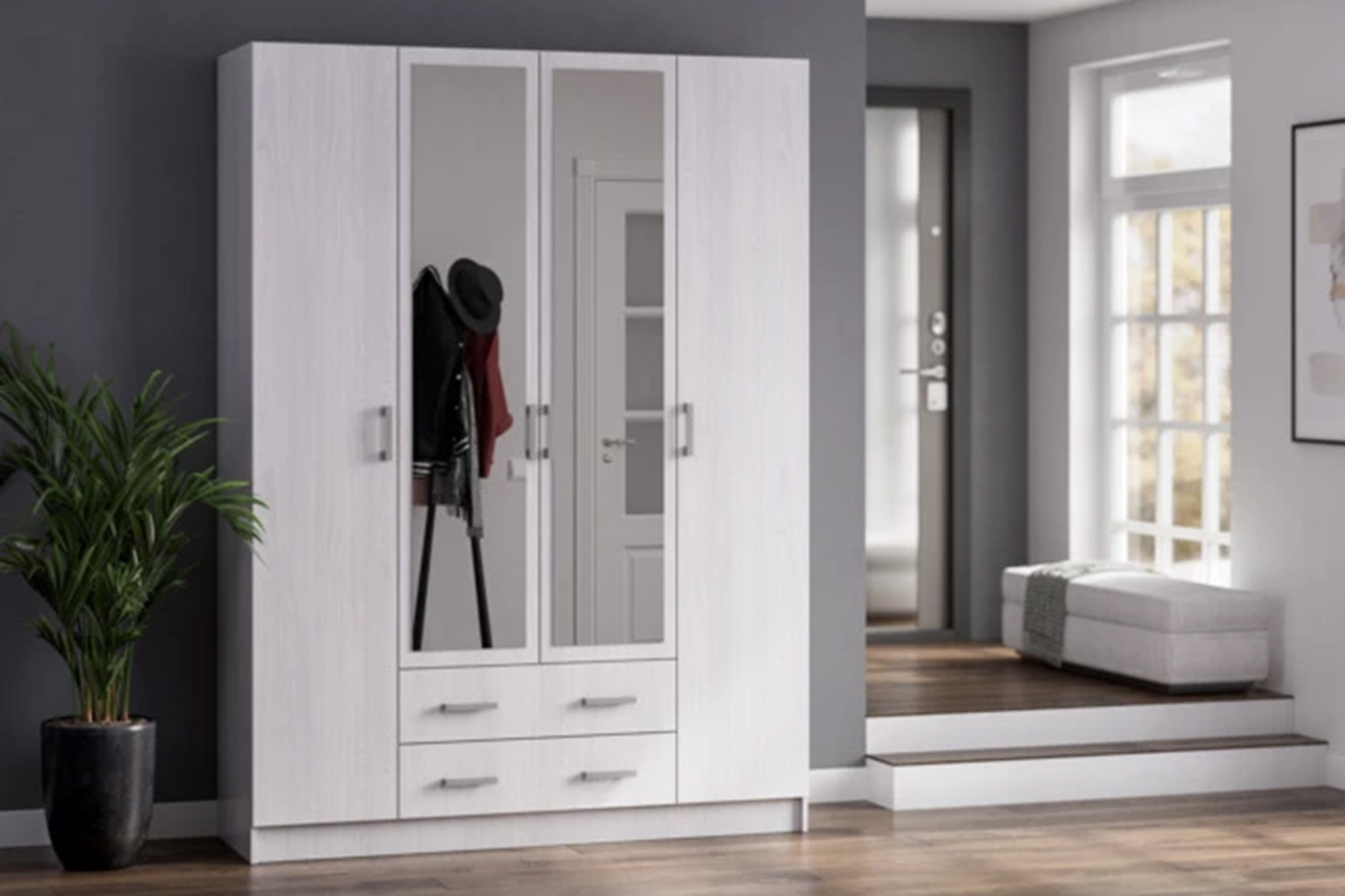 Гармония ШК 602  М Шкаф 4х ств. дуб крафт белый/дуб крафт серый