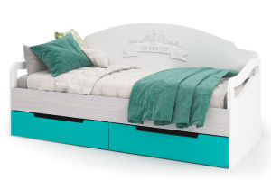 МИА КР 051 Кровать с ящиками 80х180 Бирюзовый металлик матовый/Дуб Анкор светлый