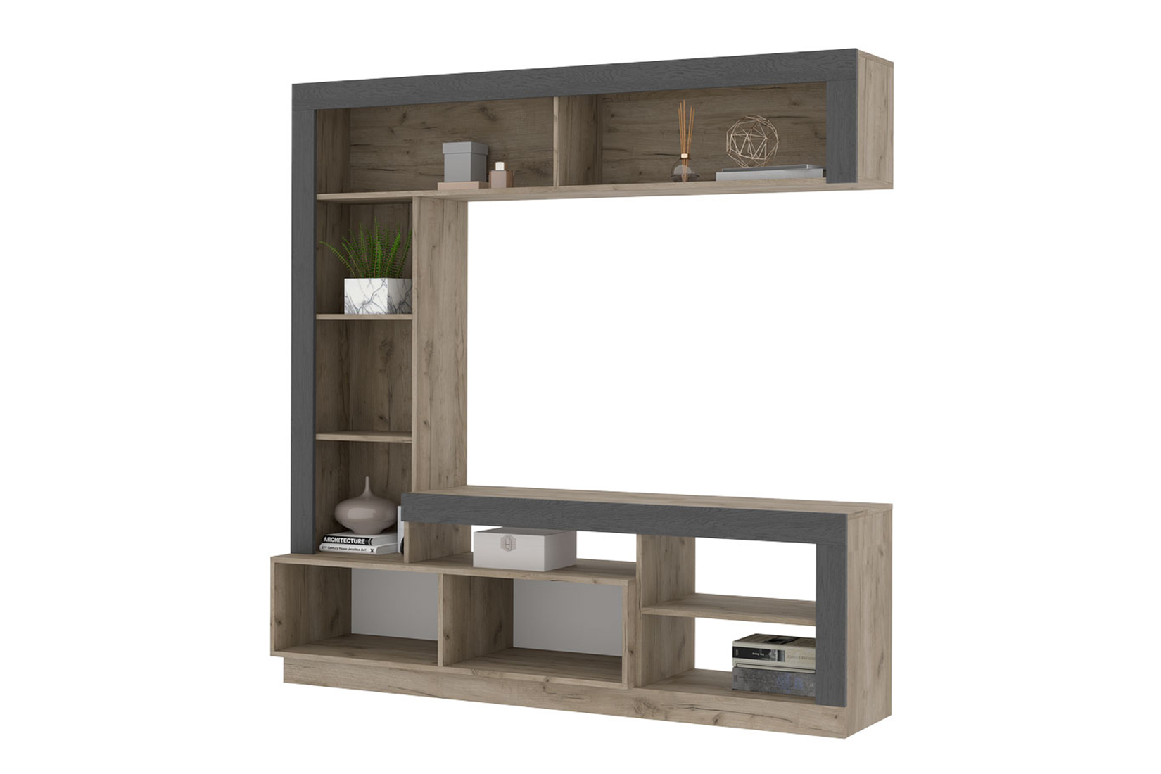 Гаванна стенка в гостиную дуб крафт серый/графит