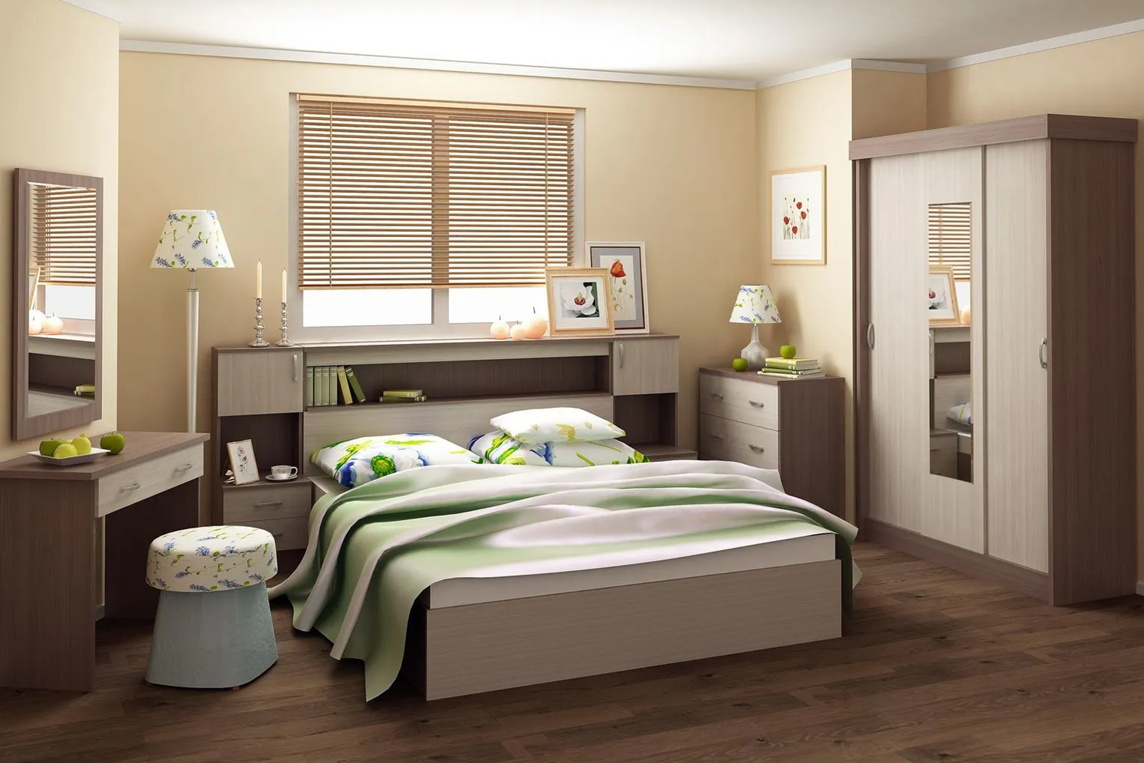 Бася КР 552 Кровать 160х200 с прикроватными блоками шимо темный/шимо светлый