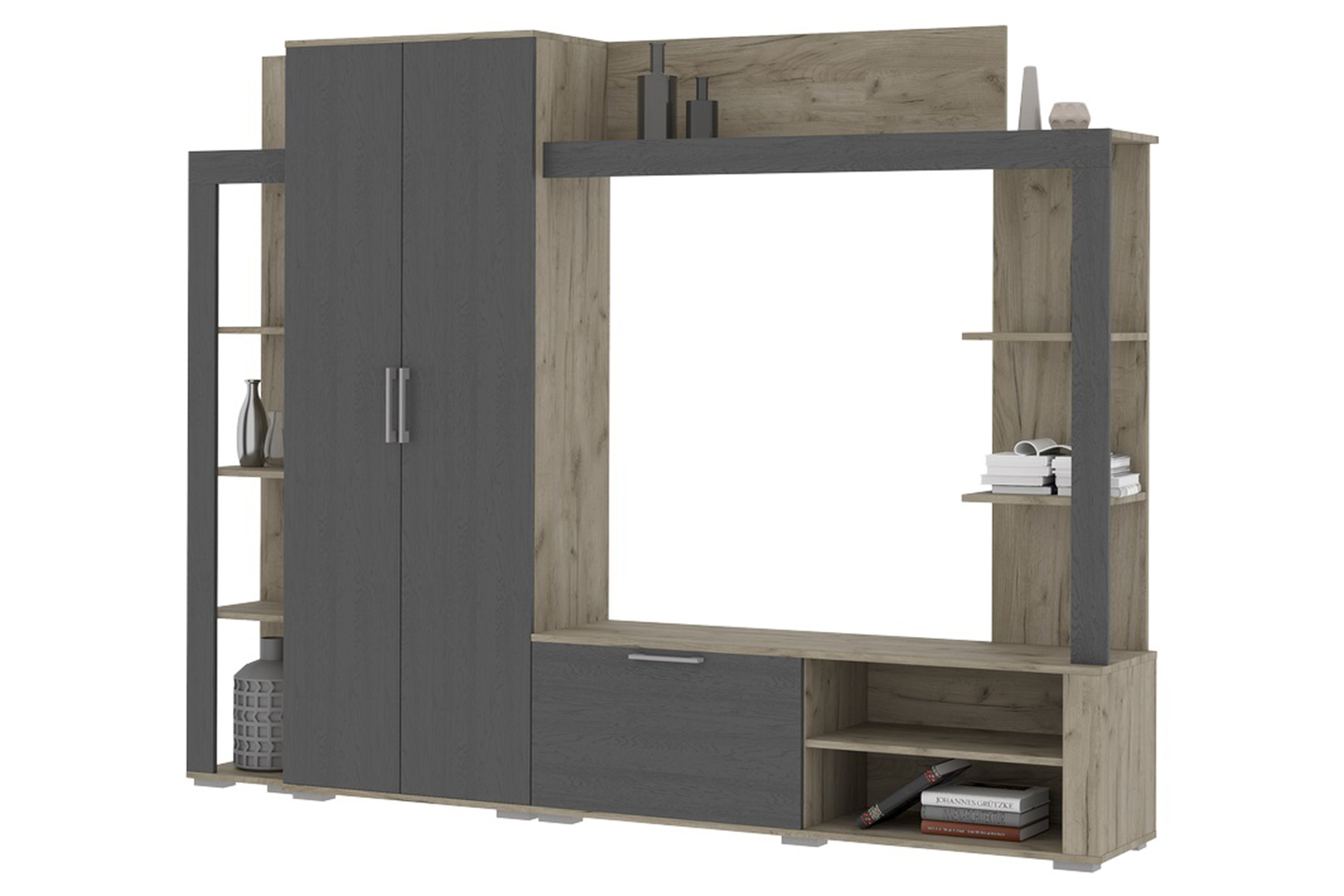 Невада Стенка дуб крафт серый/графит