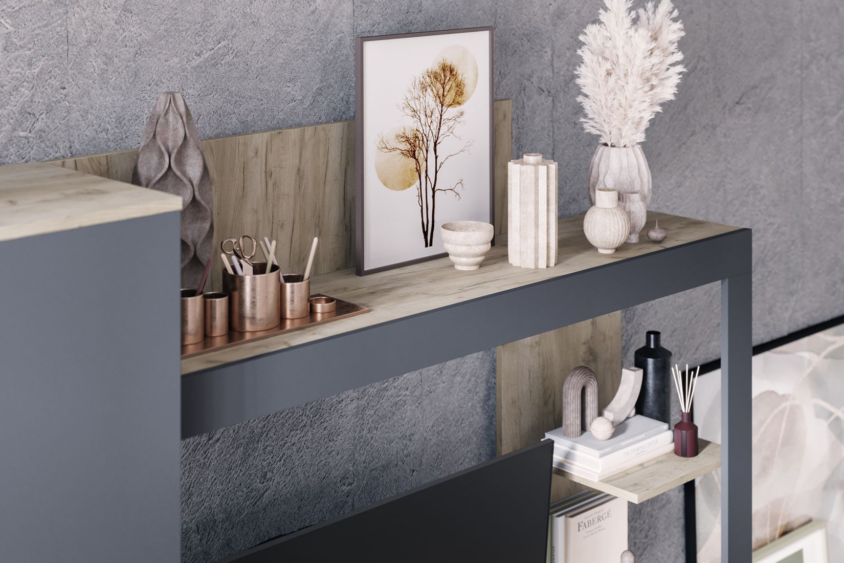 Невада Стенка дуб крафт серый/графит