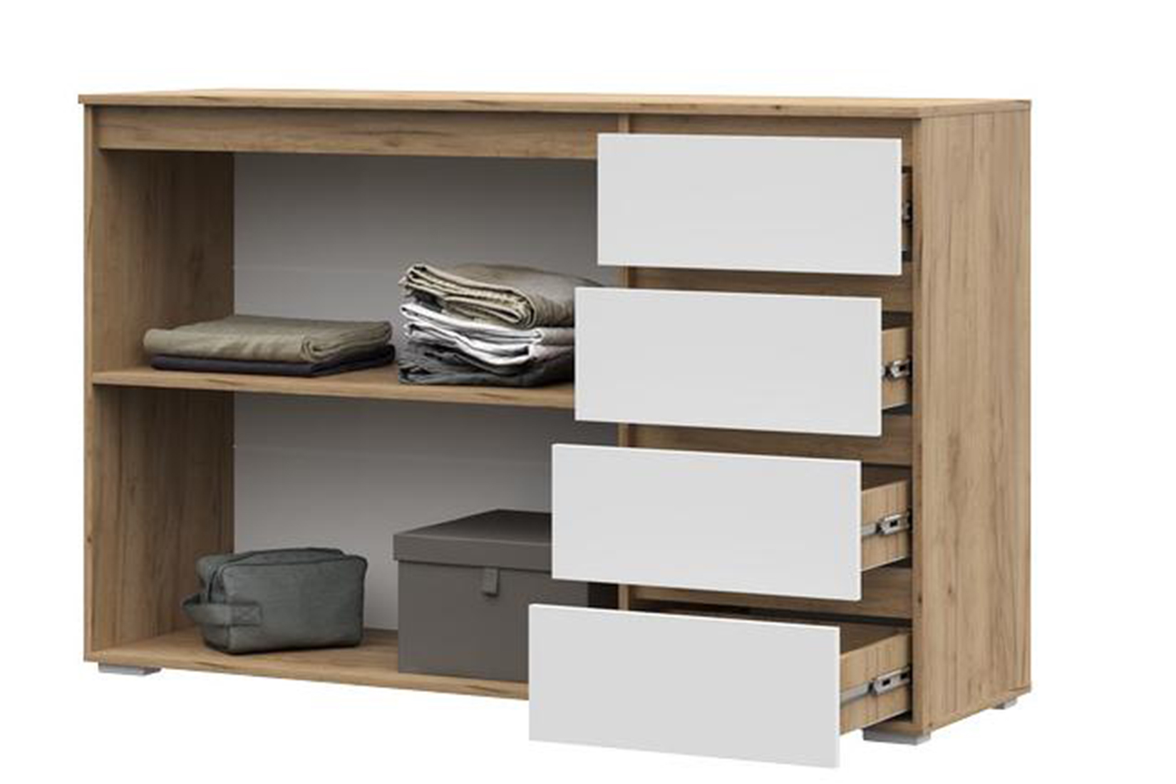 Хелен КМ 06 Комод 4 ящика белый/дуб крафт золотой