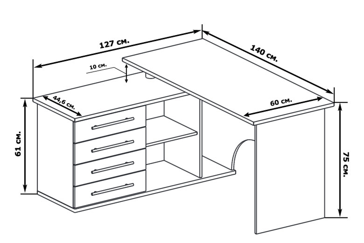 КСТ-109Л Стол компьютерный левый белый