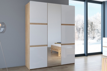 Дакота Шкаф 3-х дверный Дуб сонома/Белый глянец