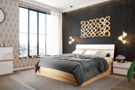 Дакота Кровать 160 с подъемным механизмом Дуб сонома/Белый глянец