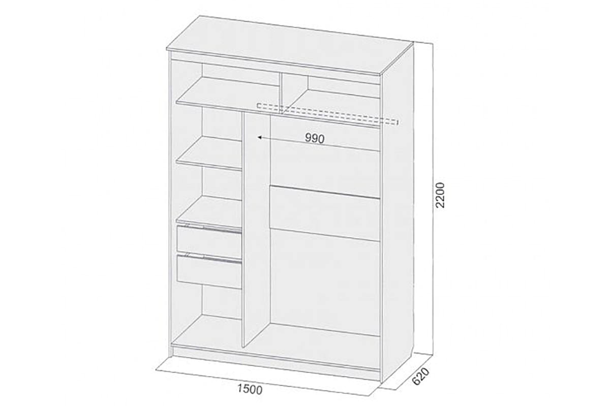 Шкаф-купе 1.5 м Ясень анкор МИР