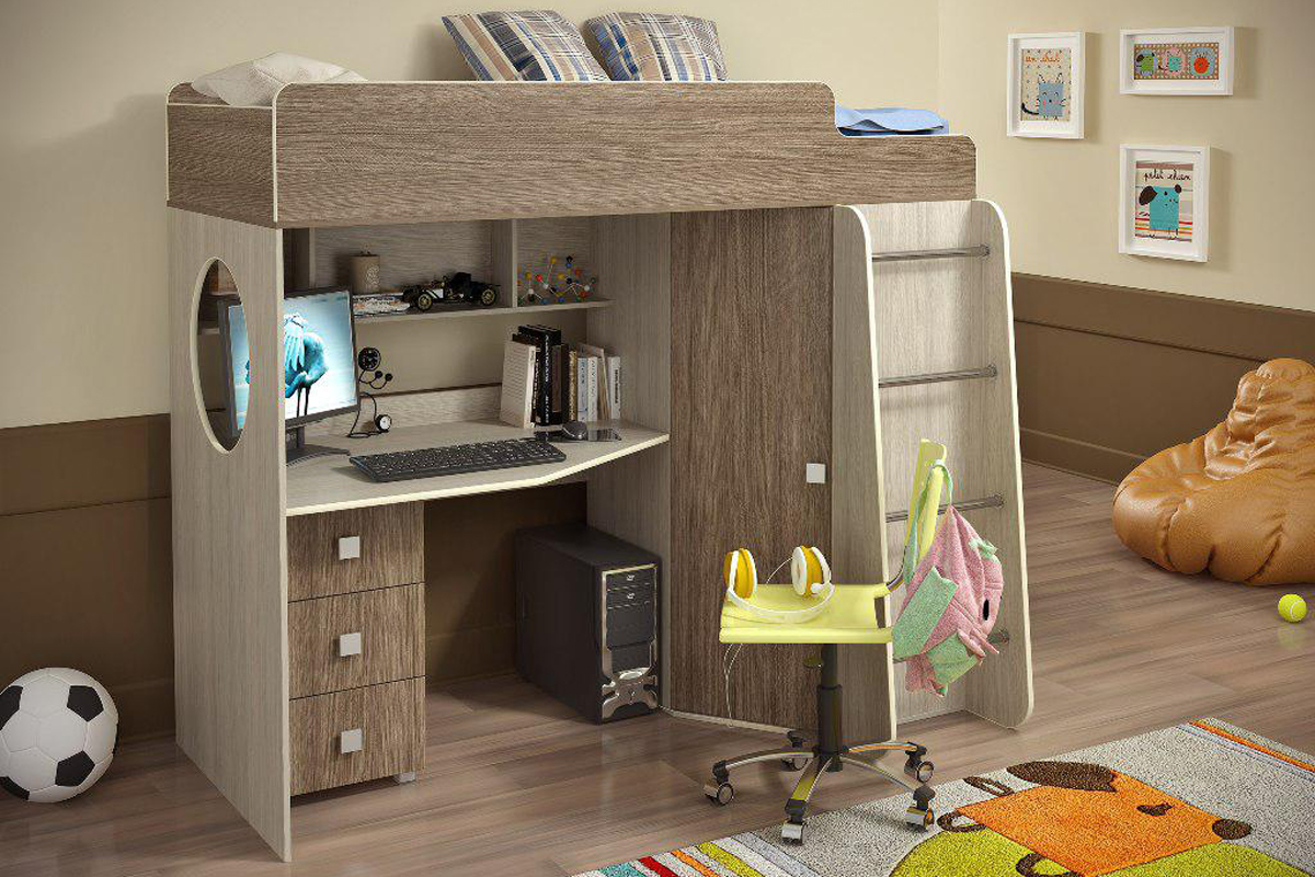 Сказка Кровать-чердак Ясень светлый/темный