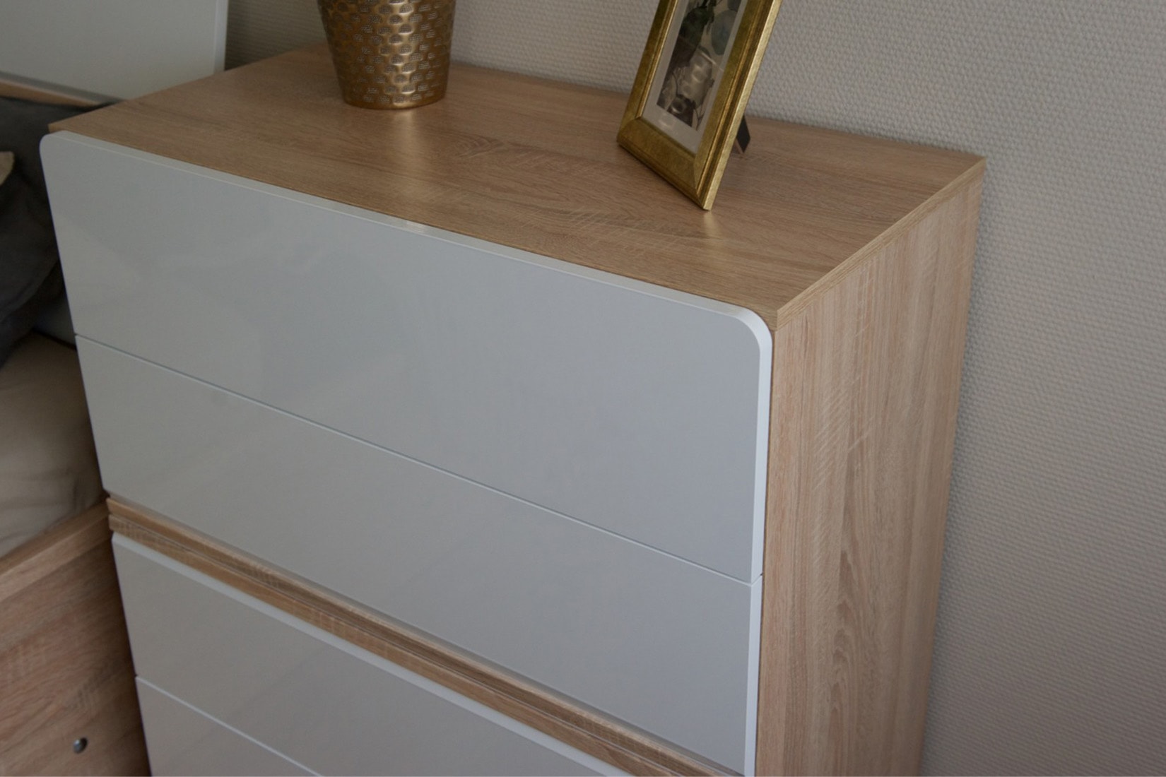 Дакота Комод 4ящ Дуб сонома/Белый глянец