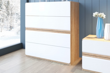 Дакота Комод 4ящ Дуб сонома/Белый глянец