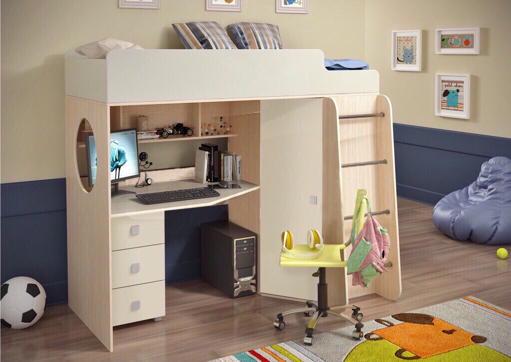 Сказка Кровать-чердак  Дуб Белфорд/Белый