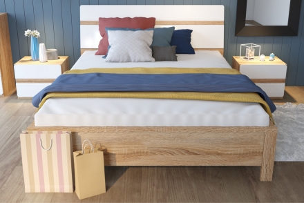 Дакота Кровать 160 с ортопедическим основанием Дуб сонома/Белый глянец