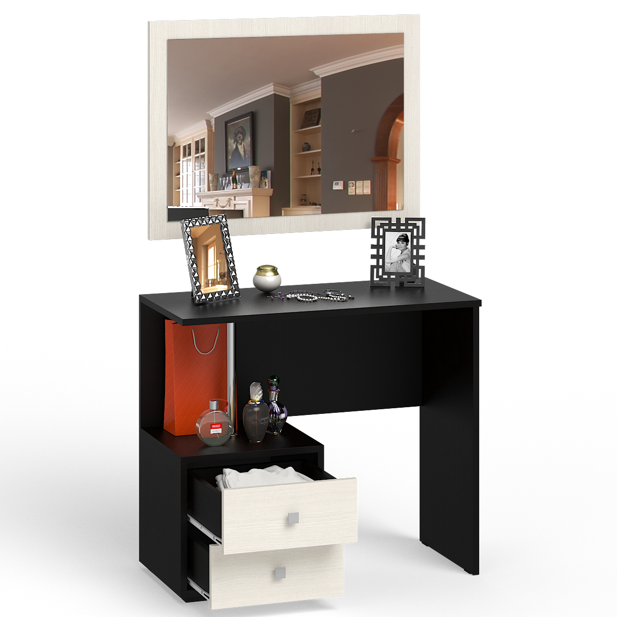 Камелия Стол косметический с зеркалом цвет венге/дуб лоредо