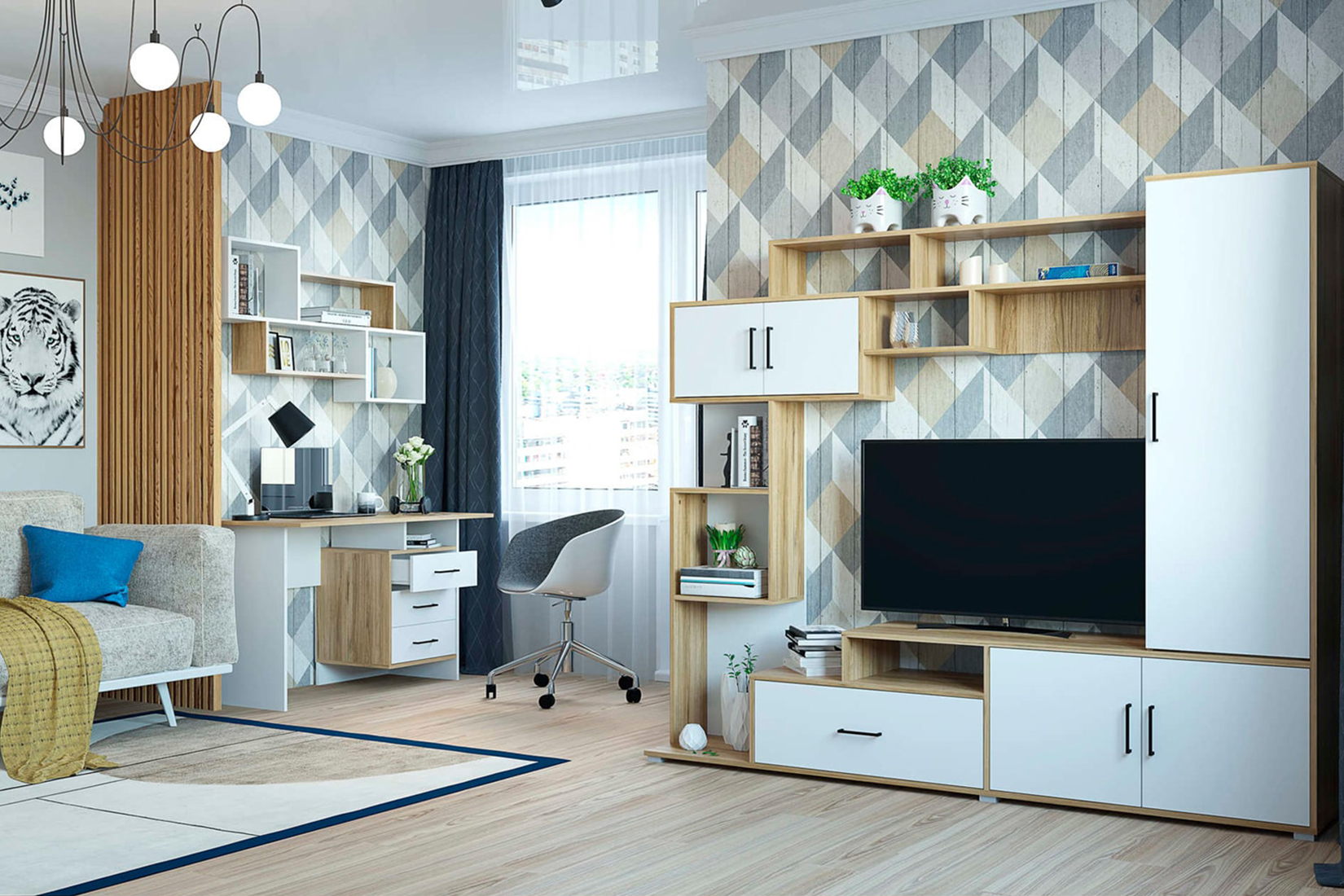 Лайт Детская комната/спальня Дуб золотой/Белый