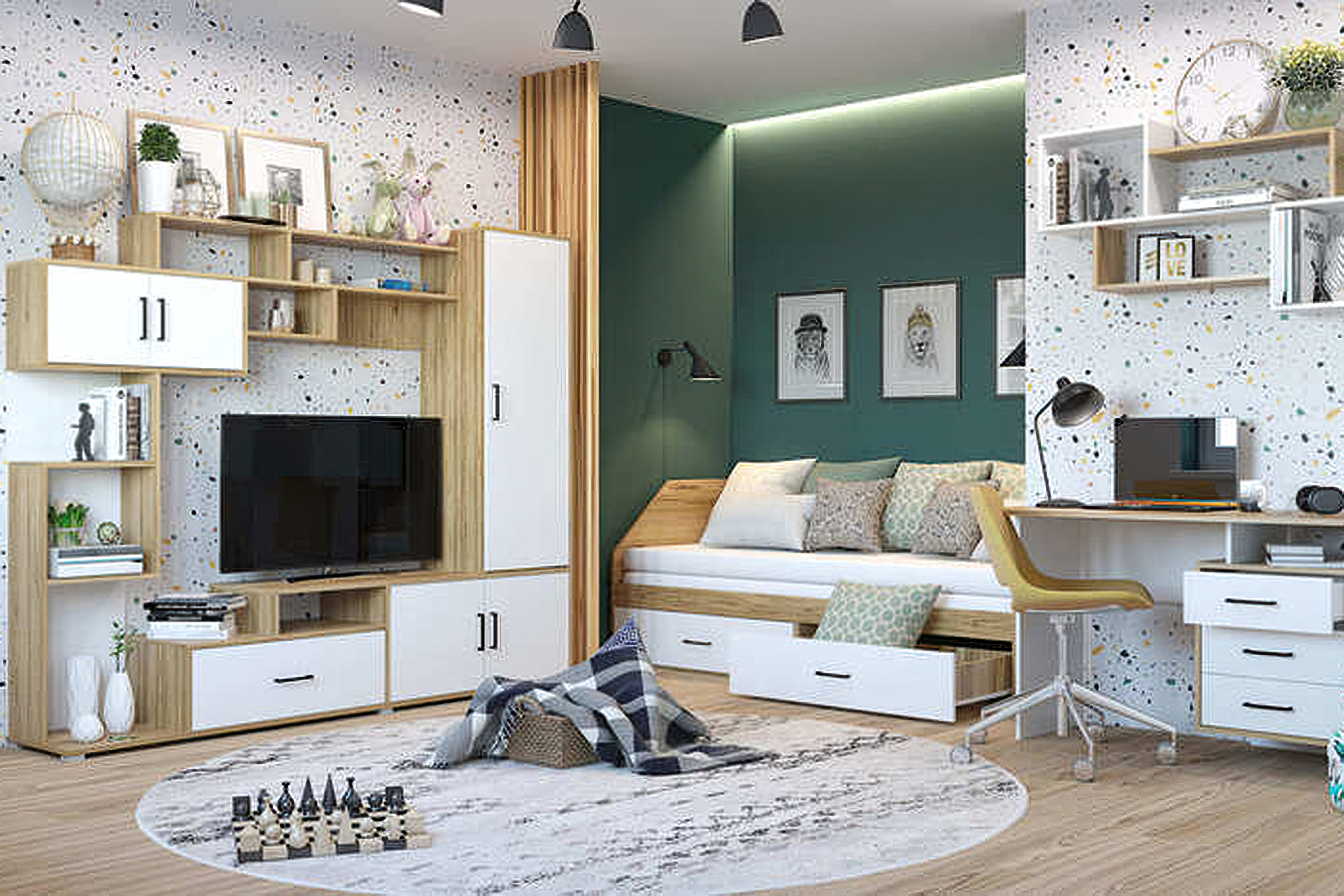 Лайт Детская комната/спальня Дуб золотой/Белый