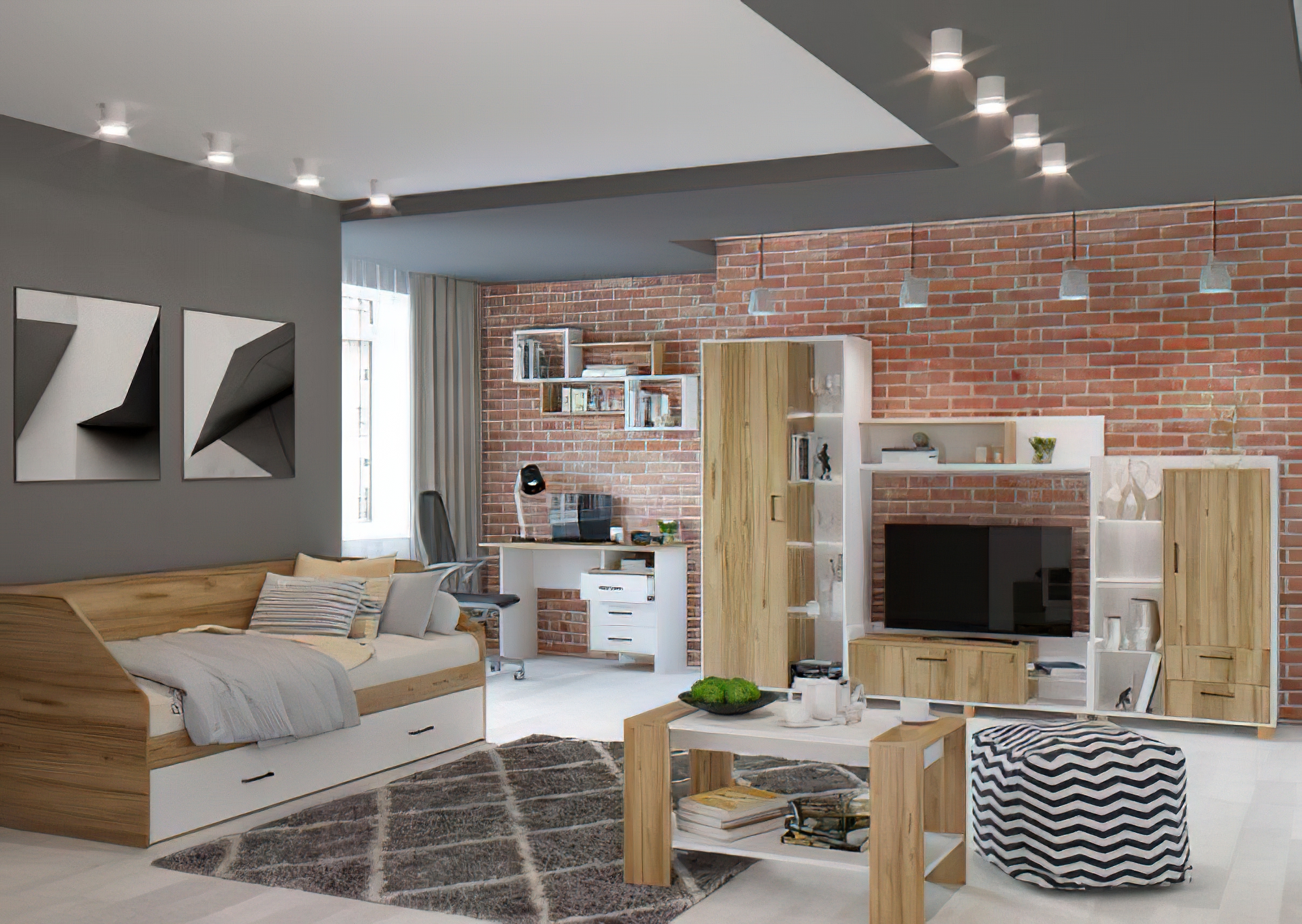 Лайт Детская комната/спальня Дуб золотой/Белый