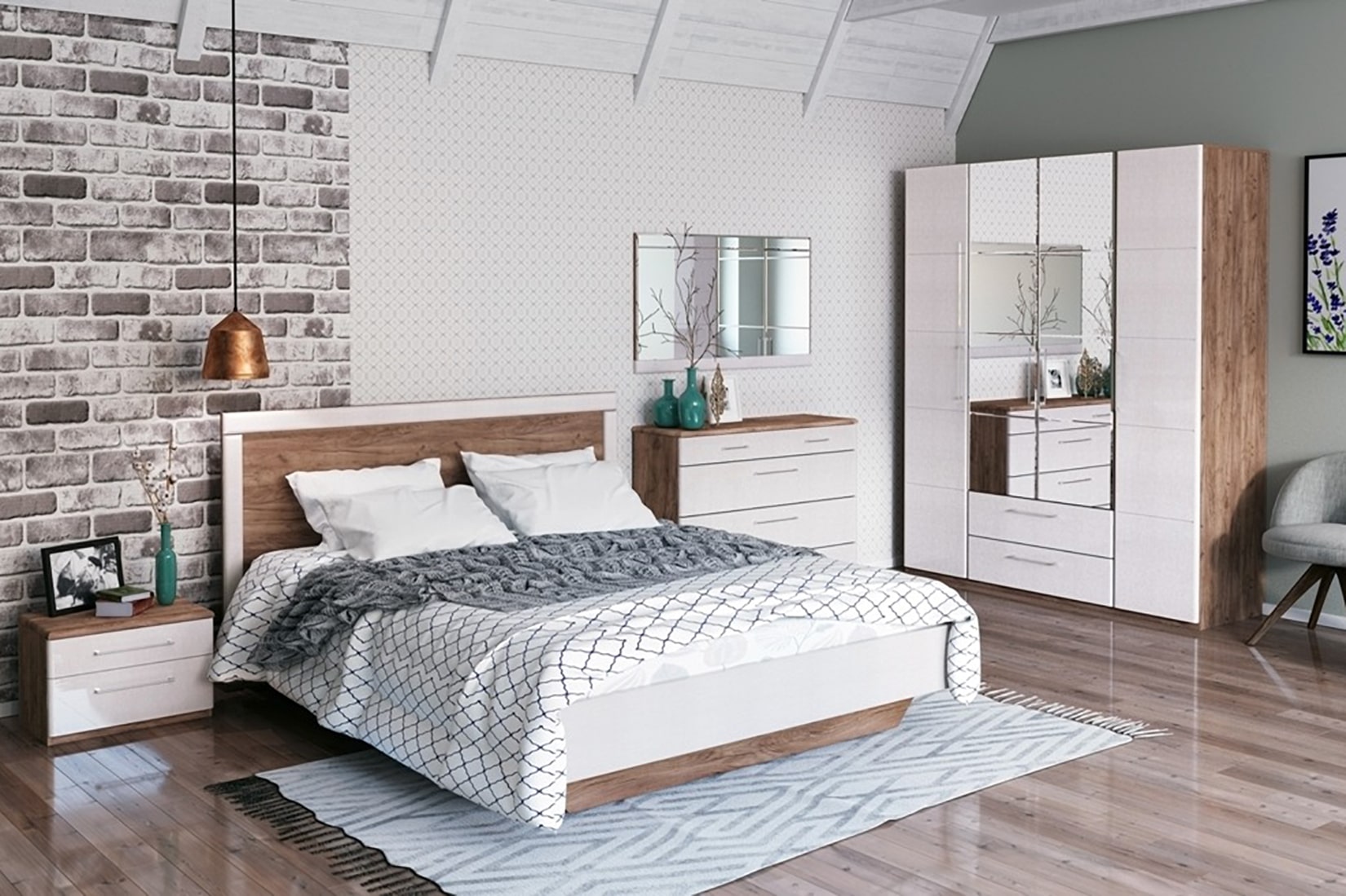 Монреаль спальня модульная Дуб табачный крафт/Жемчужное дерево