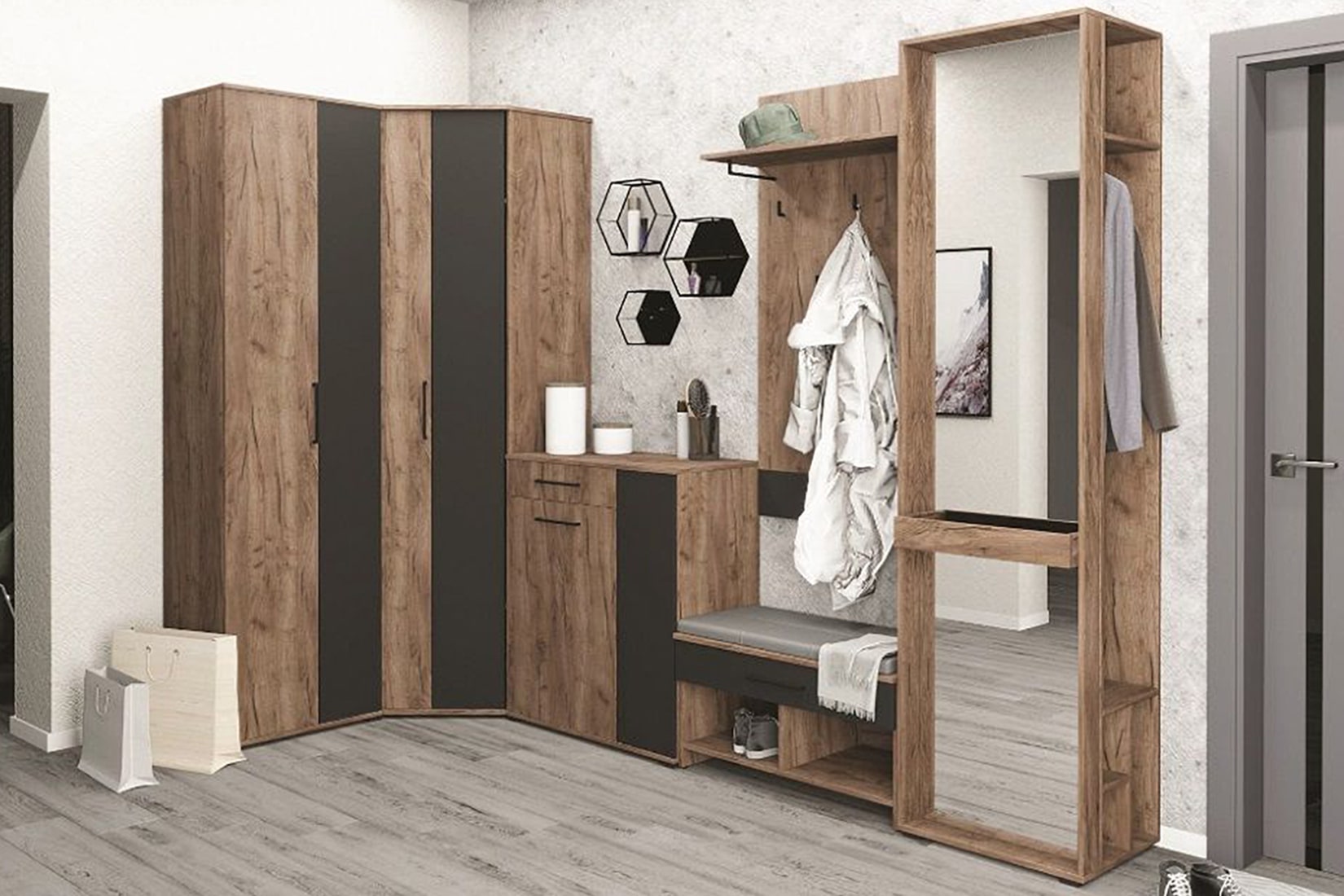 Noto прихожая модульная Дуб табачный/Крафт черный