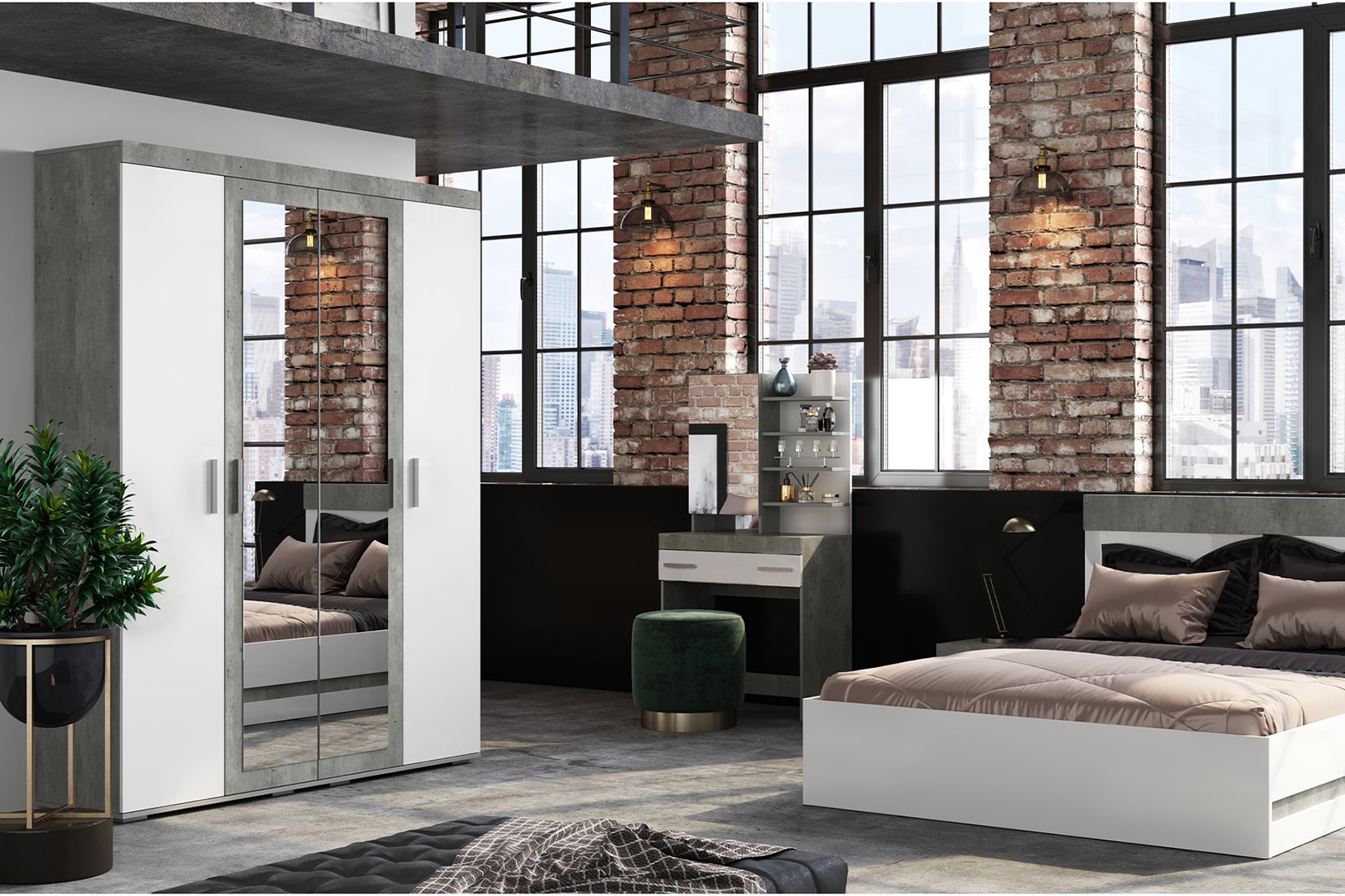 Инстайл спальня модульная  Метрополитан грей/Белый