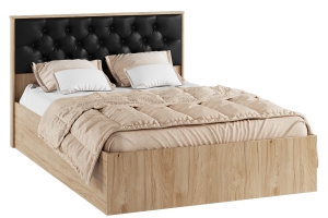 Модена МКР-1 Кровать 140х200 с настилом ЛДСП с мягким изголовьем Гикори рокфорд/Венге