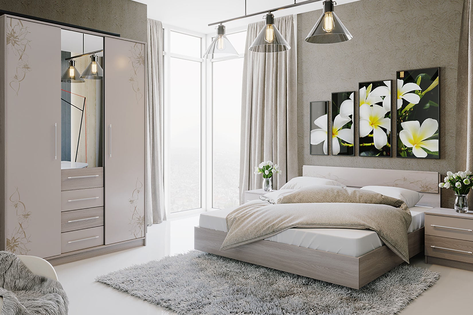 Мишель спальня Ясень шимо/Сатин матовый с рисунком