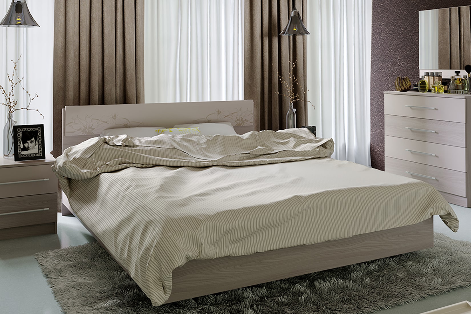 Мишель спальня Ясень шимо/Сатин матовый с рисунком