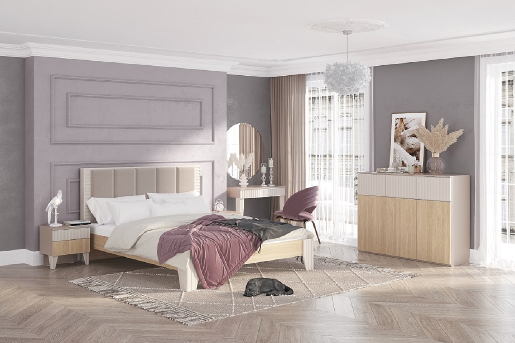 Беатрис спальня модульная Палермо/Софт латте