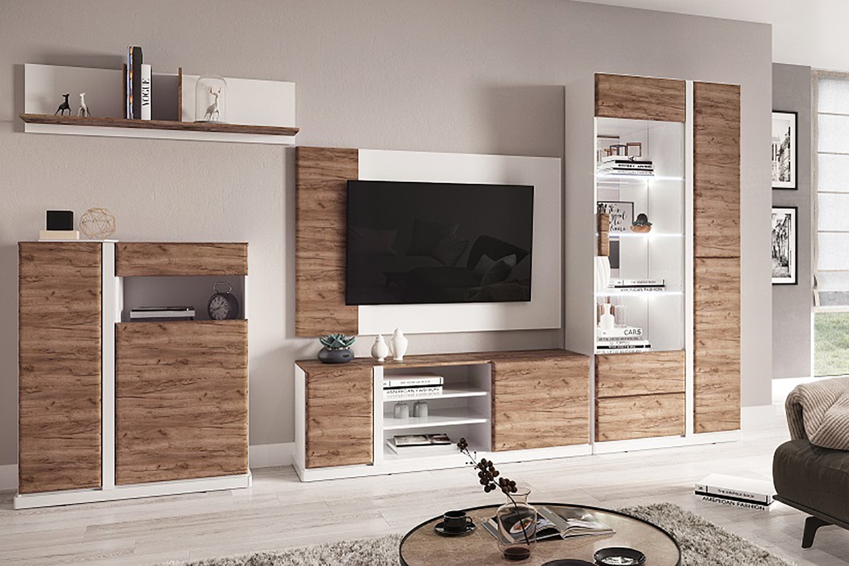 Sorrento гостиная модульная Белый шелк/Дуб табачный крафт