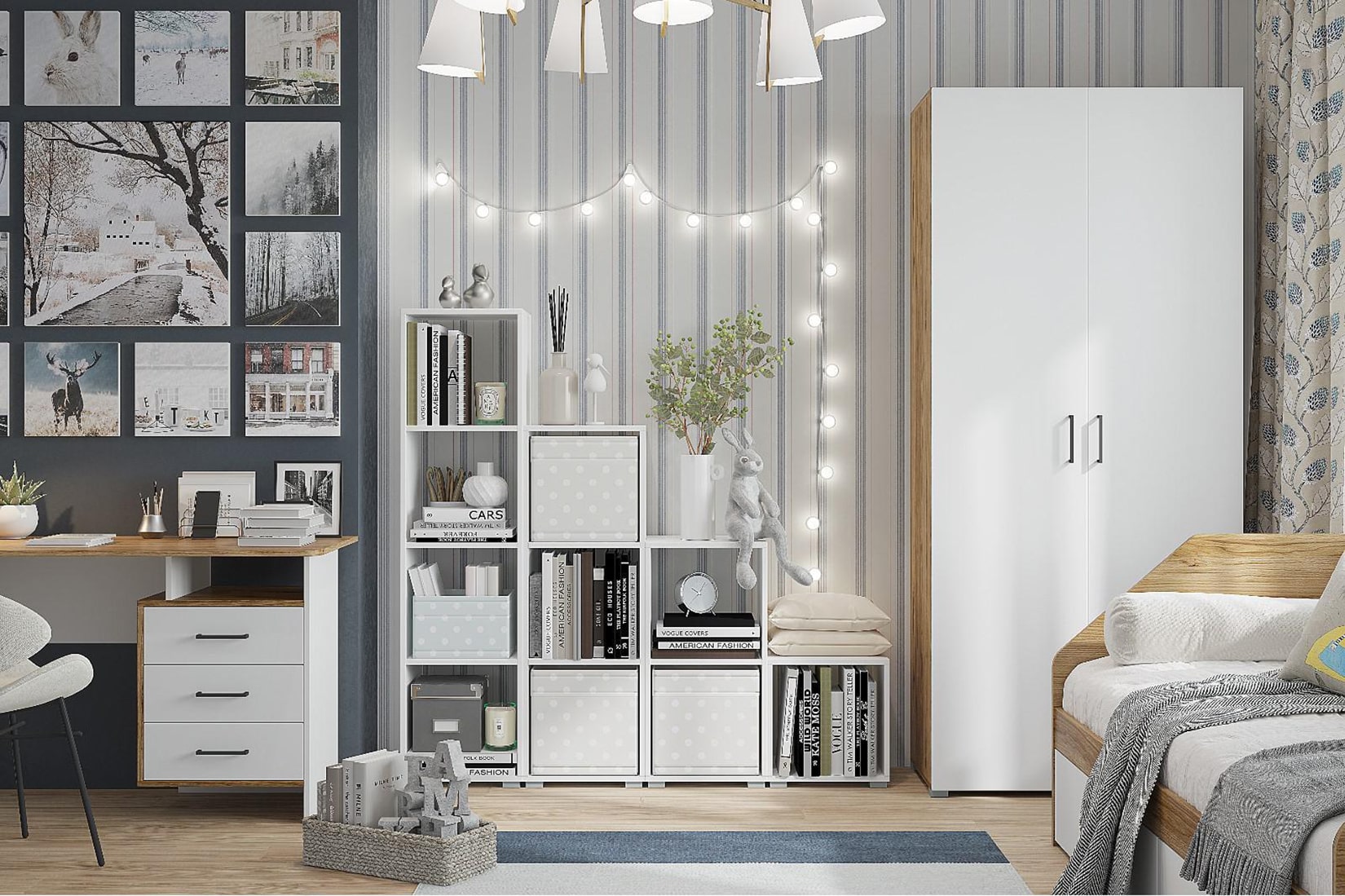 Лайт Бокс Стеллажи Белый/Дуб крафт золотой