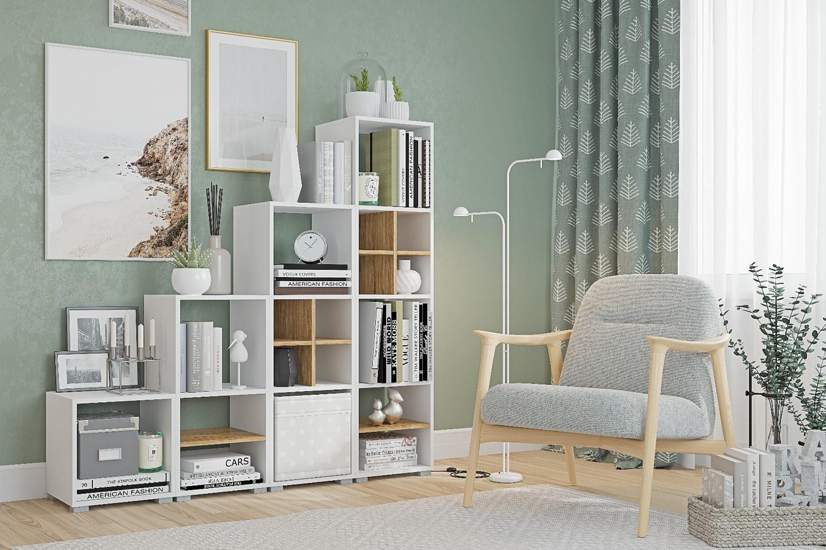 Лайт Бокс Стеллажи Белый/Дуб крафт золотой