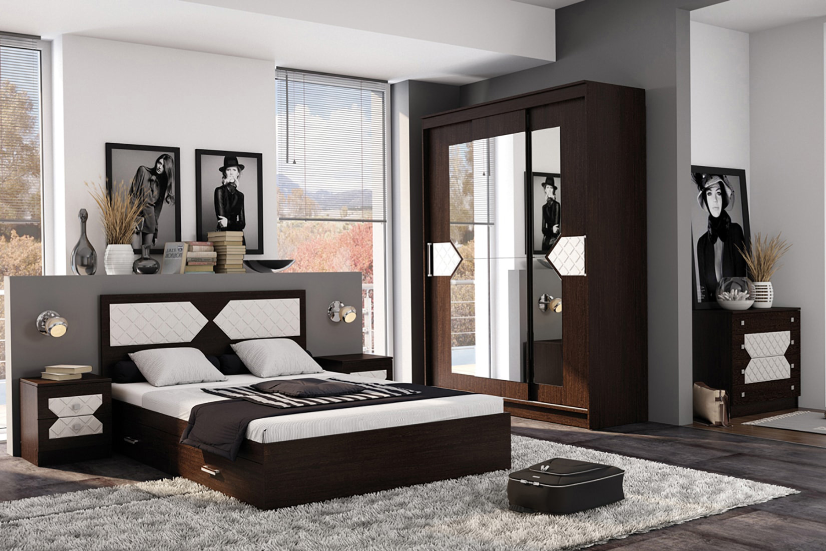 Николь Кровать 140х200 с ЛДСП настилом Венге/лиственница светлая