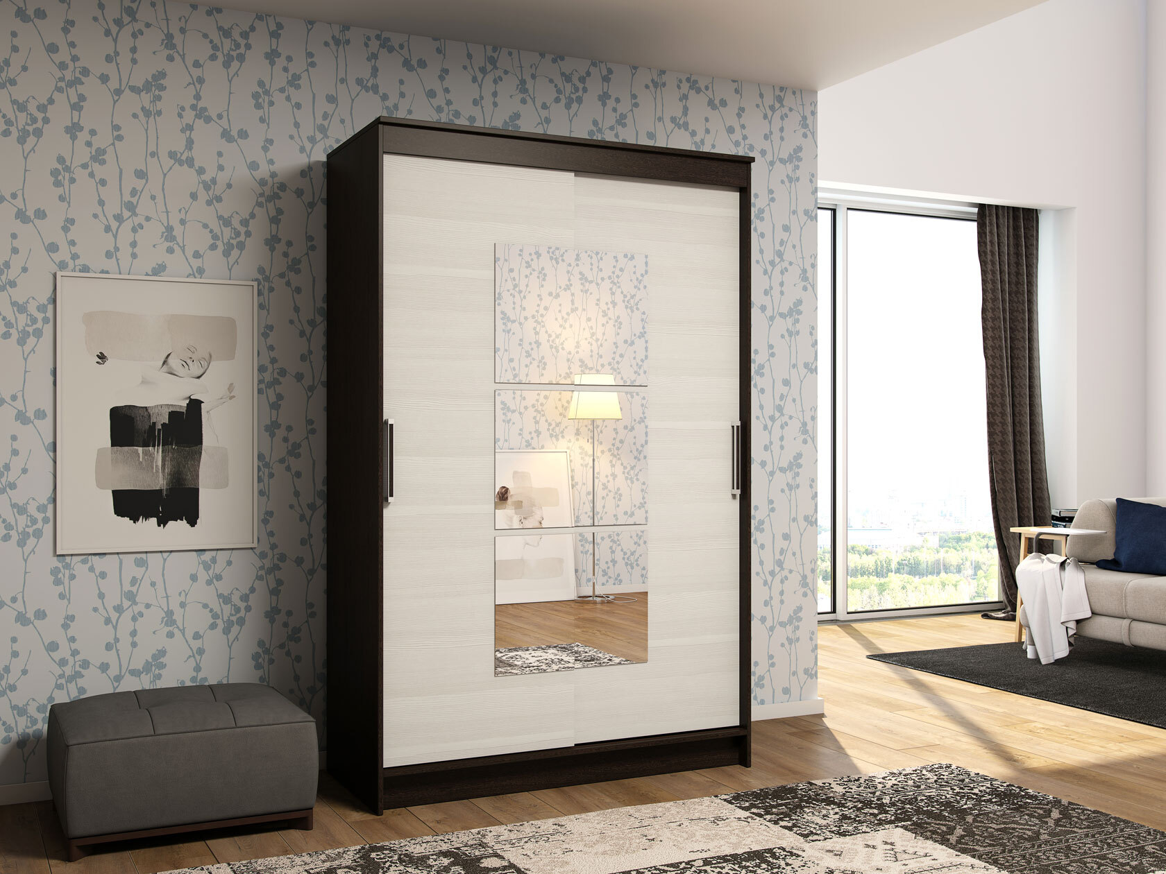 Шкаф-купе двухдверный с зеркалом Элегант-1 Венге/лоредо