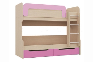 Юниор-1 Кровать-чердак с ЛДСП основанием Дуб белёный/Розовый металик