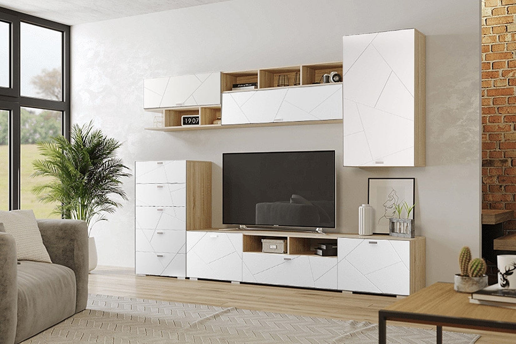 Скайлайн гостиная модульная Дуб Сонома/Белый